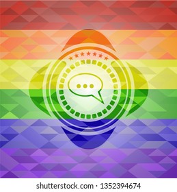 speech bubble icon on mosaic background with the colors of the LGBT flag