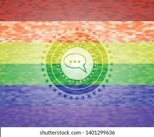 speech bubble icon on mosaic background with the colors of the LGBT flag