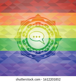 speech bubble icon on mosaic background with the colors of the LGBT flag