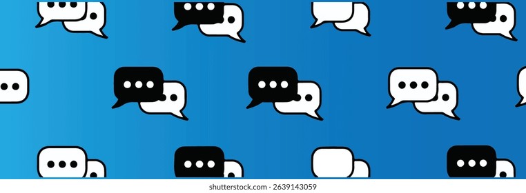 Speech Bubble Icon Pattern Vector Black and White Message Chat Balloons on Blue Background for Communication, Talk, and Social Media Themes