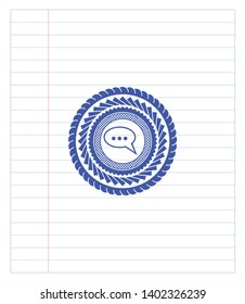 speech bubble icon pen emblem. Blue ink. Vector Illustration. Detailed.