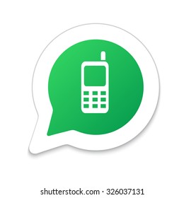 Speech bubble icon with phone. White background, shadows
