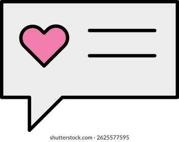 Icono de la burbuja del discurso con un corazón rosado y dos líneas Horizontales que representan el texto.