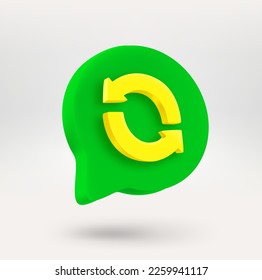 Speech bubble icon with recycle sign. 3d vector icon isolated on white background
