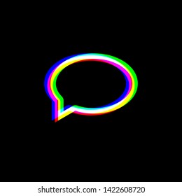 Speech bubble icon. Red, green and blue unfocused contour icon at black background. Illustration.