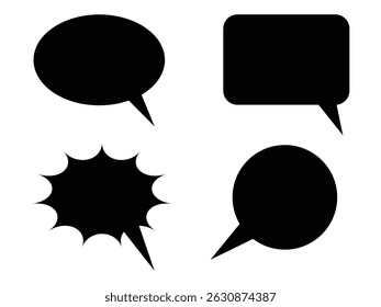 Speech Bubble icon set. Blank empty vector speech bubbles, chat box and empty social media message balloon silhouette or communication network symbol in doodle cartoon style. Vector illustration.