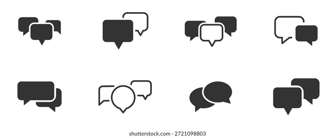 Sprechblasen-Symbolsatz. Sprachblasensammlungszeile und Symbolstile. Dialogfelder, Textfelder, Anführungsrahmen, Unterhaltungs-Tags, Gedanken-Labels. Vektorgrafik.