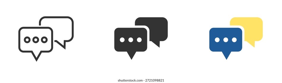 Conjunto de iconos de burbuja de voz. Línea de colección de la burbuja de voz y estilos de glifo. Globos de diálogo, cuadros de texto, marcos de comillas, etiquetas de conversación, etiquetas de pensamientos. Ilustración vectorial.