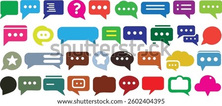 Speech bubble icon set, colorful chat design, communication symbol collection for social media, messaging app, digital conversation vector illustration, modern graphic isolated on white