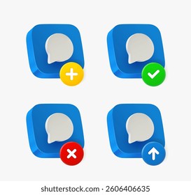 Speech bubble icon set with different pictograms. 3d vector icons collection