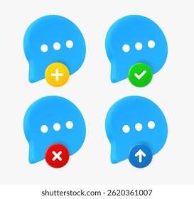 Speech bubble icon set with different pictograms. 3d vector icons collection