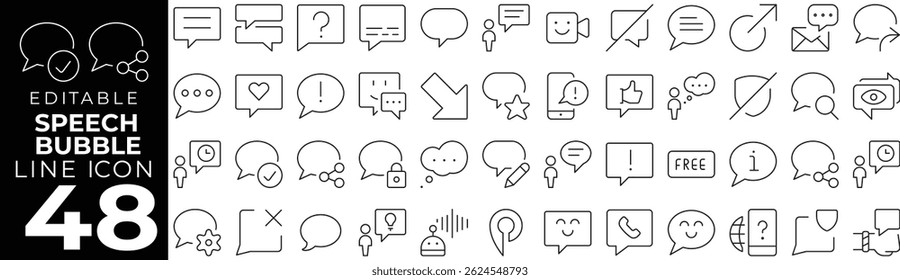 Speech Bubble icon set with editable stroke. Communication and message thin line icon collection. Vector illustration