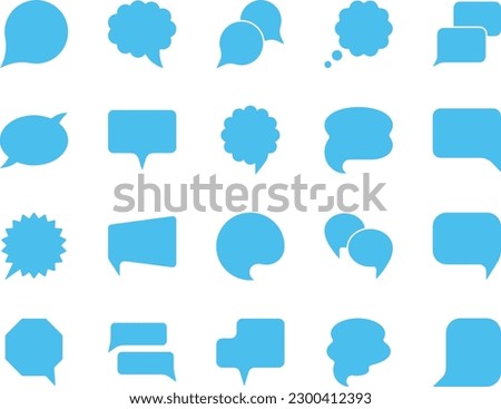 Speech bubble icon set fill blue flat style