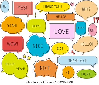 Speech bubble icon set . Letters are written in speech bubbles.