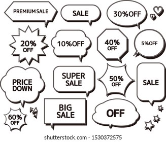 Speech bubble icon set . Letters are written in speech bubbles.Sale announcement tag.