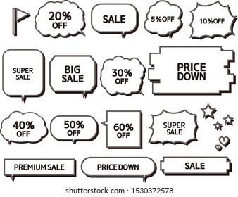 Speech bubble icon set . Letters are written in speech bubbles.Sale announcement tag.