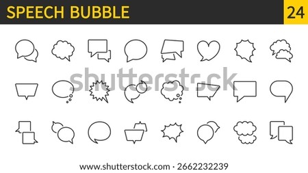 Speech bubble icon set. Thought bubbles, mind, speaking, talk, speech, cloud, different forms and shapes symbol. Speech bubble comic collection. Vector illustration. Editable stroke. Flat design.