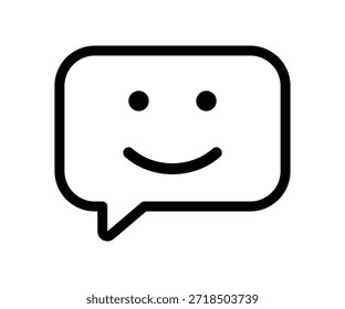 Speech bubble icon with smiling face representing positive feedback, happiness and friendly communication, messaging, customer satisfaction, chat and user interface concept