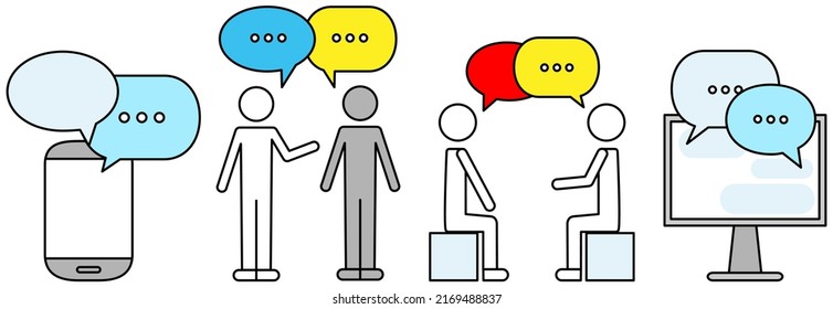 Speech bubble icon. Social media messages, comic bubbles and chats. Think stickers, speech comments. Interface dialog, talk button, application speech balloon. Message, communication letter