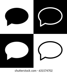 Speech bubble icon. Vector. Black and white icons and line icon on chess board.