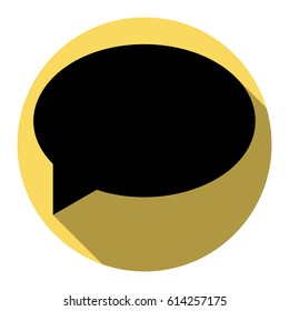 Speech bubble icon. Vector. Flat black icon with flat shadow on royal yellow circle with white background. Isolated.