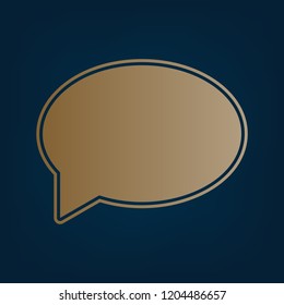Speech bubble icon. Vector. Golden icon and border at dark cyan background.
