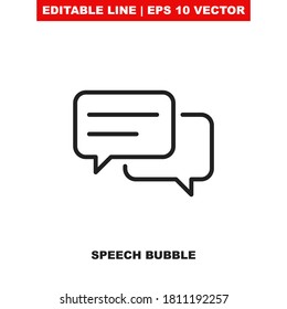 Speech bubble icon vector illustration with line as a word designed for the text chat dialog message symbol on a web site. Simple square cartoon style chat bubble for thin outline message pictogram V3