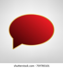 Speech bubble icon. Vector. Red icon on gold sticker at light gray background.