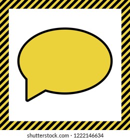 Speech bubble icon. Vector. Warm yellow icon with black contour in frame named as under construction at white background. Isolated.