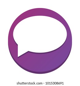 Speech bubble icon. Vector. White icon with flat shadow on purpureus circle at white background. Isolated.