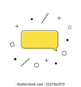 Speech bubble icon vector. Yellow message icon with geometric shapes on white background. Comment icon. Vector
