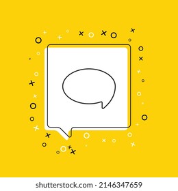 Speech bubble icon in white speech bubble with decorative elements on a yellow background. Modern graphic announcement with thin line symbol. Vector illustration EPS 10