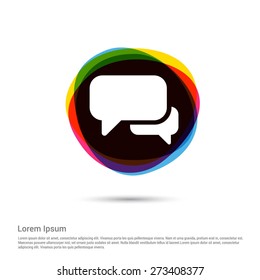 speech bubble icon, White pictogram icon creative circle Multicolor background. Vector illustration. Flat icon design style