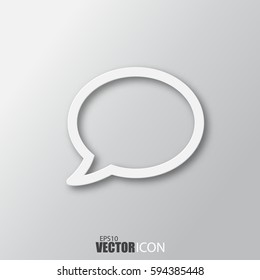 Speech bubble icon in white  style with shadow isolated on grey background. For your design, logo. Vector illustration.