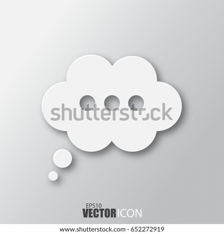 Speech bubble icon in white style with shadow isolated on grey background. For your design, logo. Vector illustration.