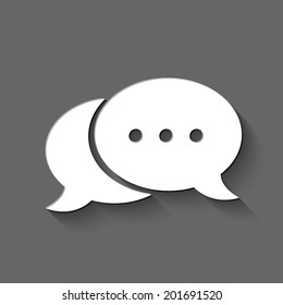 speech bubble icon - white vector illustration with shadow on gray background