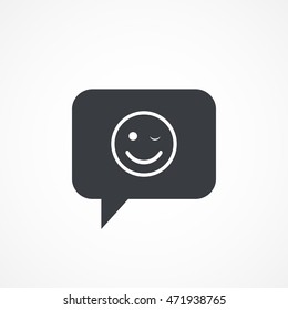 Speech bubble icon with wink smiley sign