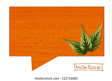 speech bubble icon of wood with eco green leaves, Vector illustration
