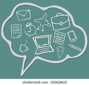 Speech bubble with the icons about business trip