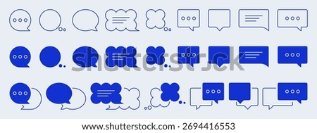 Speech bubble icons. Dialog  balloon frames, chat message symbols for conversation app line and flat style, comment and contact web design, blank empty talk bubbles. Vector set.