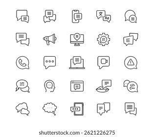Speech bubble Icons Editable Stroke. The set contains icons as Talking, Discussion, Balloon, Communication, Dialog, Online Messaging