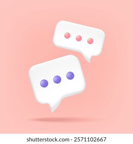 Speech bubble icons on social media isolated on pink background, chat icon, message box, cute, cartoon, 3D. Vector illustration