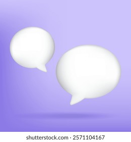 Speech bubble icons on social media isolated on purple background, chat icon, message box, cute, cartoon, 3D. Vector illustration