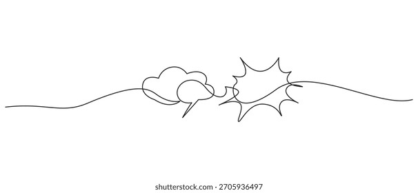 Sprache Blase Ikonen eine Linie Kunst Zeichnung, Minimalistische abstrakte Linie Kunst von zwei Sprechblasen durch eine wellenförmige Linie verbunden, die Kommunikation und Konversation,