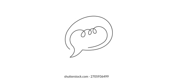 Speech Bubble Icons one line art drawing,Minimalist abstract line art of two speech bubbles connected by a wavy line representing communication and conversation,
