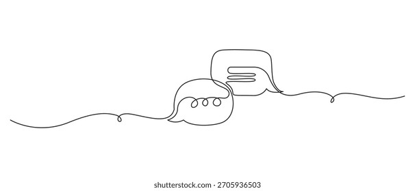 Iconos de la burbuja del discurso un dibujo del arte de la línea, arte abstracto minimalista de la línea de dos burbujas del discurso conectadas por una línea ondulada que representa la comunicación y la conversación,