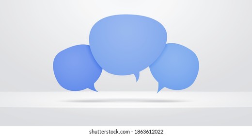 Speech bubble icons over white abstract shelf. Vector design