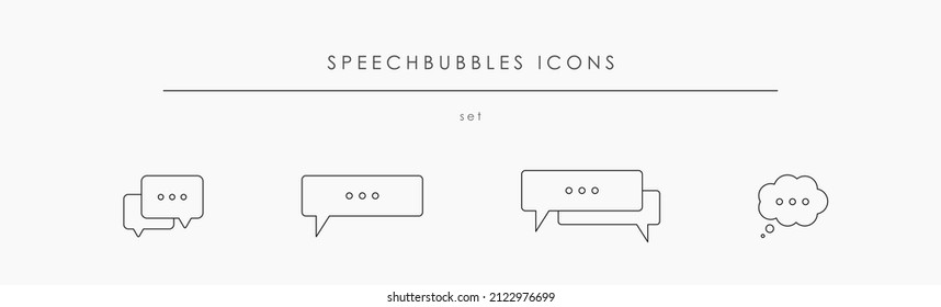 Los iconos de la burbuja de voz están configurados. Colección de símbolos lineales de burbujas de voz para la conversación. Icono de diálogo negro lineal para la comunicación. Ilustración plana de mensajes aislada en fondo blanco