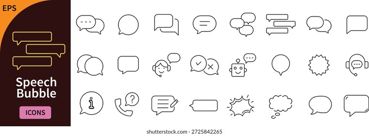 Speech bubble icons set, communication and chat line icons for customer support, chatbot, and messaging interface
