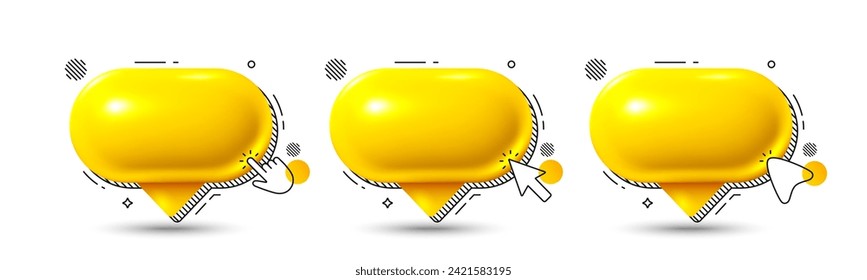 Sprechen Sie Blasen-Symbole mit Cursoreinstellungen. Gelber Chat Kommentar 3d Symbol. Meldungsfeld. Modernes, realistisches 3D-Design. Support-Sprechblase, Chat-Meldungsfeld. Banner für den Dialog in sozialen Medien. Vektorgrafik